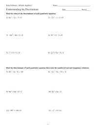 Let's review what we know about the standard form of a quadratic equation. The Discriminant Kuta Software