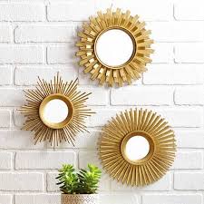 Better Homes Gardens 3 Piece Round Sunburst Mirror Set In Gold Finish Walmart Com Wall Mirrors Set Sunburst Mirror Wall Small Wall Mirrors