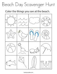 All of the coloring pages are sized to 8.5×11″ so you can print them on a standard printer! Beach Day Scavenger Hunt Coloring Page Twisty Noodle