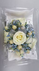 White And Light Blue Wrist Corsage