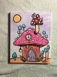 Mushroom House Diy Canvas Art Mini Canvas Art Hippie Painting 1.the size measuring by hand. mushroom house diy canvas art mini