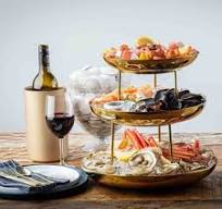 Tablecraft 12037 Round Three-Tiered Seafood Tower, Stainless Steel, Gold