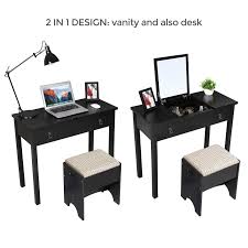 A single sink with a modest countertop and storage below. Amazon Com Vasagle Vanity Set With Flip Top Mirror Makeup Dressing Table Writing Desk With 2 Drawers Cushioned Stool 3 Removable Organizers Easy Assembly Black Home Kitchen