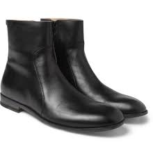 Crafted in italy from pristine white leather, this pair is set on a chunky cuban heel and has an exaggerated pointed toe. Maison Martin Margiela Zipped Leather Ankle Boots Mens Boots Casual Boots Mens Designer Boots