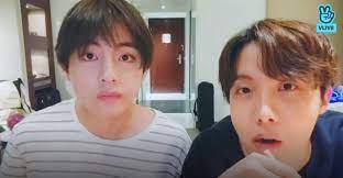 Perfect boyfriend charm with his messy hair as he crashes j hope's vlive. V Live