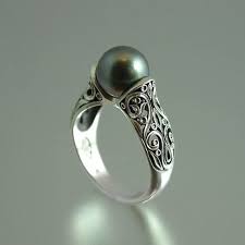 Antique Black And White Pearl Ring The Enchanted Tahitian Pearl 14k White Gold Ring Pearl Wedding Ring Jewelry White Gold Rings