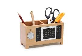 Creative Wooden Pen Holder Pot Pencil Stand With Calendar Stationery Organization Desk Stationery Wooden Pen Holder