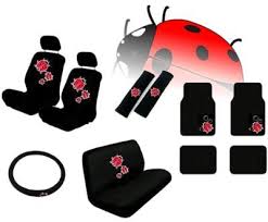 Red Ladybug 15pc Car Seat Covers Bench Carpet Floor Mats Interior Set Cs3 Ladybug Carseat Cover Seat Covers