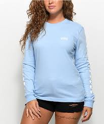 Vans Checker Light Blue Long Sleeve T Shirt Zumiez