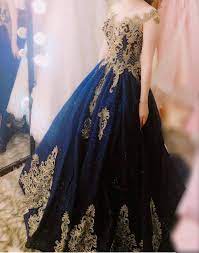 Navy Blue Ball Gowns Wedding Dresses Gold Lace Embroidery Blue Ball Gowns Navy Wedding Dress Blue Wedding Gowns