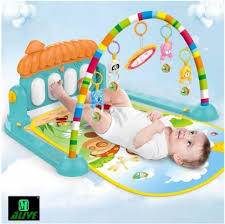 It comes with a mat for baby's tummy time and a tiny piano that the child can play with when they learn to sit. M Alive Baby Play Mat Kick And Play Piano Gym Toys And Musical Activity Baby Gym For 6 36 Month Boys And Girls Sky Blue Baby Play Mat Kick And Play Piano Gym