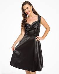 Ophelia Black Satin Swing Dress Vintage Inspired Fashion Lindy Bop Satin Swing Dress Dresses Satin Dresses