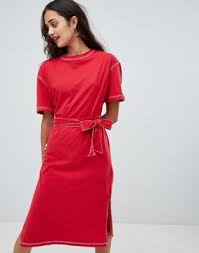 Black And Red T Shirt Dress Bershka Contrast Stitch T Shirt Dress With Tie Dresses Shirt Dress Plain Black T Shirt