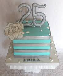 Square 40th Birthday Cakes For Ladies 25th Birthday Square Striped Cake Tiffany Blue And Silver With Sugar Rose Striped Cake Birthday Cakes For Women Birthday Woman