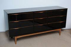 Midcentury High Gloss Black Lacquer And Teak Dresser Mid Century Dresser Black Dressers Teak