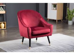 Le tissu en velours ciselé composé d'une trame de fond beige et de bouclettes rouge, marrons et. Fauteuil Azalea Velours Bordeaux Pieds Bois Pointes Dorees