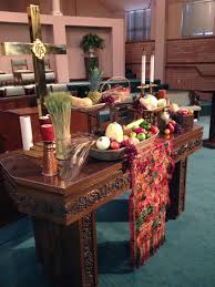 Thanksgiving Altar I Like The Use Of Levels Communion Table Church Altar Decorations Church Decor