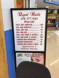 Walmart nail salons are generally open from 10 am through 8 pm monday through friday, with shifting hours on the weekends. Regal Nails Salon Spa 630 Collins Hill Rd Lawrenceville Ga Manicurists Mapquest