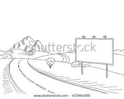 Black And White Road Drawing Road Billboard Graphic Art Black White Landscape Sketch Illustration Vector Black And White Landscape Landscape Sketch Graphic Art
