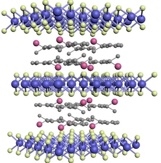 A hybrid superlattice of alternating chiral molecular layers and TaS₂ atomic layers.
