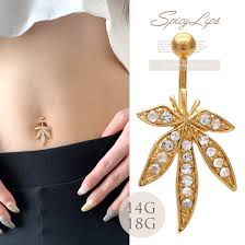 18G 14G ]印象的なアクセントになって可愛い！GOLDモチーフ レゲェ フェス イベント へそピアス 臍ピアス ボディピアス  ［オーロラクリア］0206