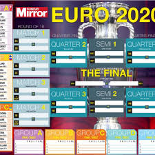 Tables, standings, fixtures, top scorers, matches, scores and statistics are shown in real time. Euro 2020 Wallchart Free Printable Pdf With Every Euros Tv Fixture Wales Online