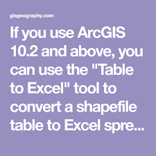 If You Use Arcgis 10 2 And Above You Can Use The Table To Excel Tool To Convert A Shapefile Table To Excel Spreadsheet Excel Spreadsheets Excel Spreadsheet