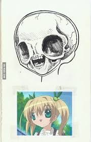 Figuring Out How The Skull Of This Anime Person Would Look Since Her Mouth Is Almost In Line With Where Her Eyes Start Anime Vs Cartoon Anime Funny Anime