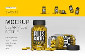 Download Clear Pills Bottle Mockup Set In Packaging Mockups On Yellow Images Creative Store PSD Mockup Templates