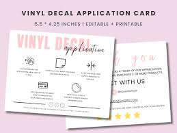 Vinyl Decal Application Instructions Card, Editable Vinyl Care Card, Vinyl  Decal Application Instructions, Vinyl Decal Instructions Card