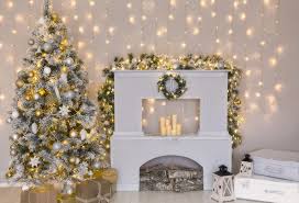 Modern living room with christmas tree background images. Christmas Lights Fireplace Xmas Tree Gifts Photo Backdrop Lv 976 In 2021 Christmas Backdrops Photo Backdrop Christmas Christmas Photography Backdrops