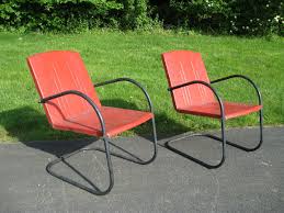 Pair Of Vtg Mid Century Metal Spring Lawn Chairs Garden Patio Porch Red Paint Metal Lawn Chairs Lawn Chairs Patio Garden