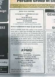 In cases where the debtor is a company, a company search with the companies commission of malaysia (otherwise known as suruhanjaya syarikat malaysia. Gerry Soejatman On Twitter Many People Were Shocked To See Liquidation Notice For Malaysia Airlines System Berhad Today It Is In Fact Liquidation For The Old Company Entity For Mas The