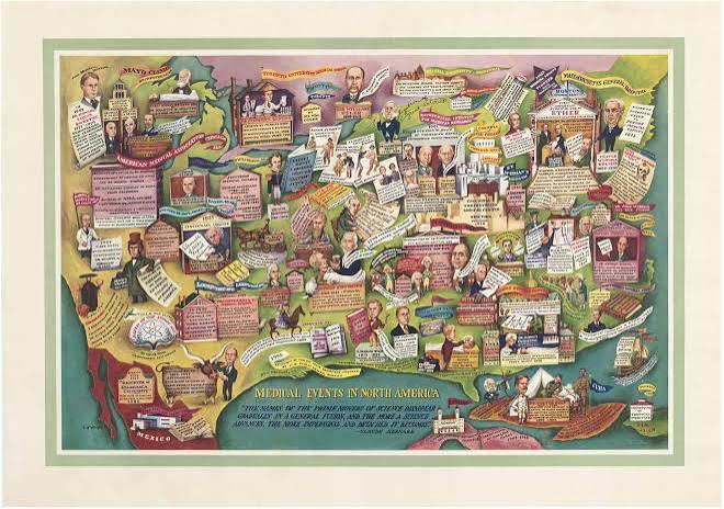 Pictorial map celebrating American medical science - Rare & Antique Maps
