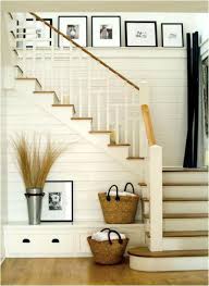 Horizontal Plank Wall Built In Bench At Base Of Stairs For Extra Storage Staircase Decor Farmhouse Stairs Farmhouse Staircase