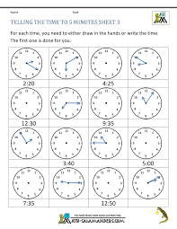 Telling Time To 5 Minutes Worksheets