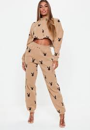 Bunny top 316l surgical steel nose l bend stud rings jewelry stud (goldtone) 4.1 out of 5 stars. Missguided Cotton Playboy X Tan Playboy Repeat Print Slim Joggers In Brown Lyst