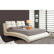 Handcrafted from solid pinewood, the frame and headboard are neatly upholstered in soft cotton. Queen Size Modern Curved Upholstered Bed With Padded Headboard In Whit Qolture