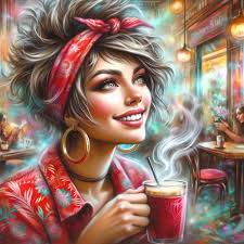 Airbrush oil painting of elegant woman in orange hoodie