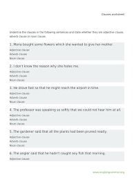 (the adverbial clause sets a time.) steve will sleep wherever there's a bed. Clauses Worksheet Adjective Adverb