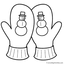 Winter mitten coloring page winter coloring pages. Crossed Mittens With Snowman Coloring Page Clothing