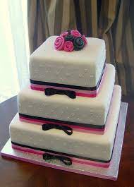 Tiered Fondant Square Cake With Fondant Ribbon Roses And Royal Icing Dots Pumpkin Cake Mix Cookies Cake Healthy Dessert Recipes Chocolate