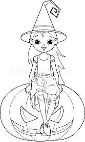 There are tons of great resources for free printable color pages online. Halloween Witch Sitting On Pumpkin Stock Vector Colourbox