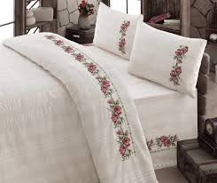 Lenjerie De Pat Double Ranforce Naturel Pink Vivre Bed Embroidered Bedding Natural Duvet Covers