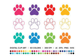 Dog Paw Print Clip Art Set Png Svg Vector Solid Or Outline Etsy Paw Print Clip Art Dog Paw Print Clip Art