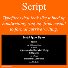 Think handwritten fonts or brush fonts. Graphic Design Terms 7 8 Script Vs Decorative Kaz Design Works