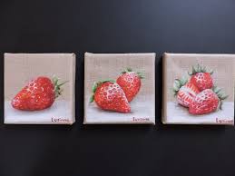Lot De 3 Minis Toiles Fraises Peinture Acrylique Sur Toile De Lin Decorations Murales Par Corinne Mk Mini Toile Toile De Lin Peinture Acrylique