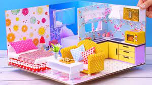 Diy Miniature Cardboard House 6 Bathroom Kitchen Bedroom Living Room Cardboard House Studio Room Barbie Dream House
