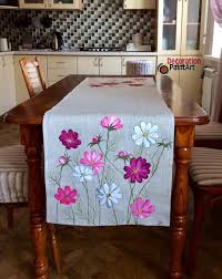 Hand Painted Cosmos Table Runner Rustic Cloth Decoration Holiday Decorations Centerpiece Art Painting Burlap Linen Flowers Mother S Day Gift Table Cloth Decorations Painting Burlap Fabric Paint Designs