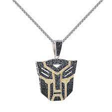 14k White Gold Tone Transformer Pendant Hip Hop Rapper Style Free Necklace Fandom Jewelry Free Necklace Rapper Style